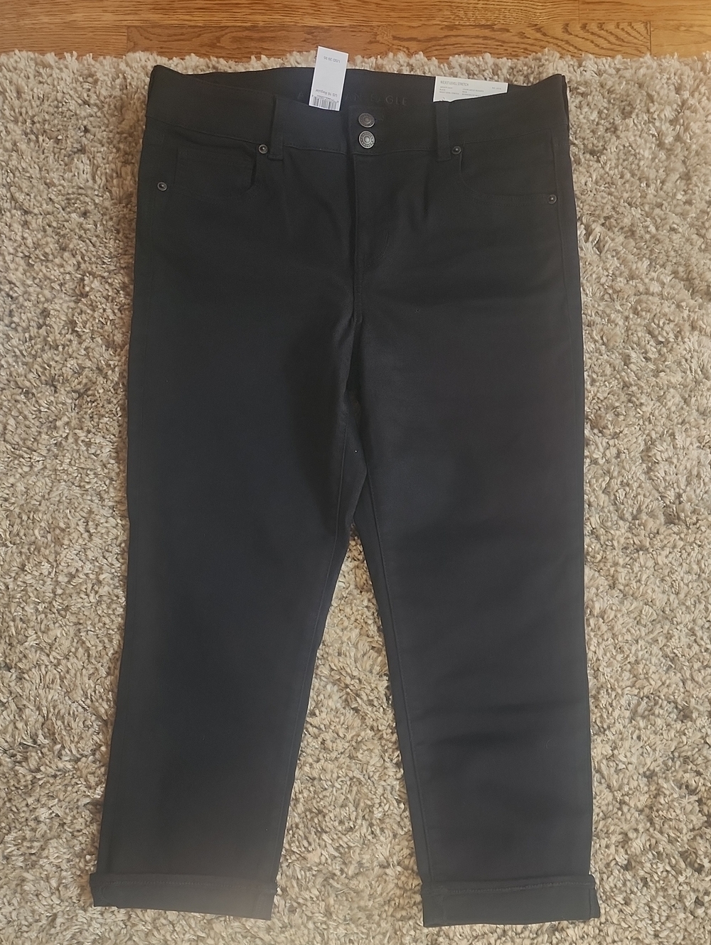 American EAGLE Arrist Crop Black Women's Jeans with Cuffed Hem